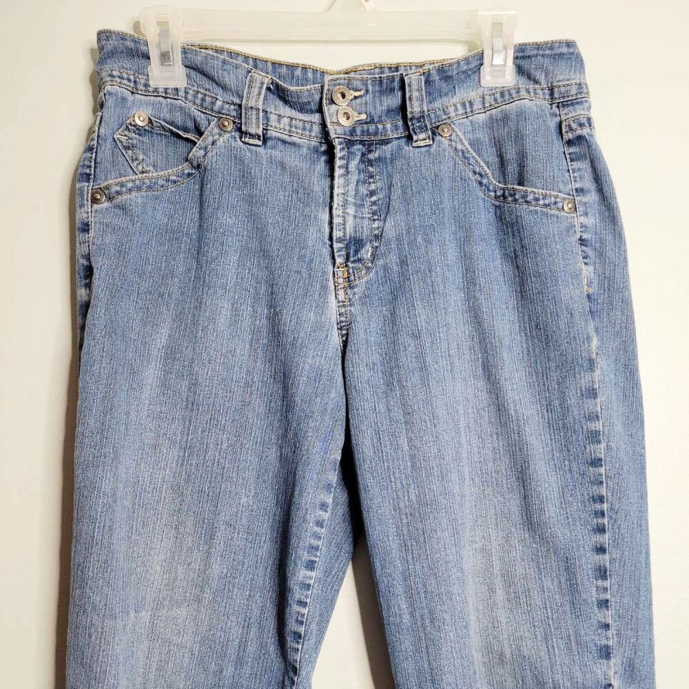 Gloria Vanderbilt Denim Embroidered Floral Trim Capris 8